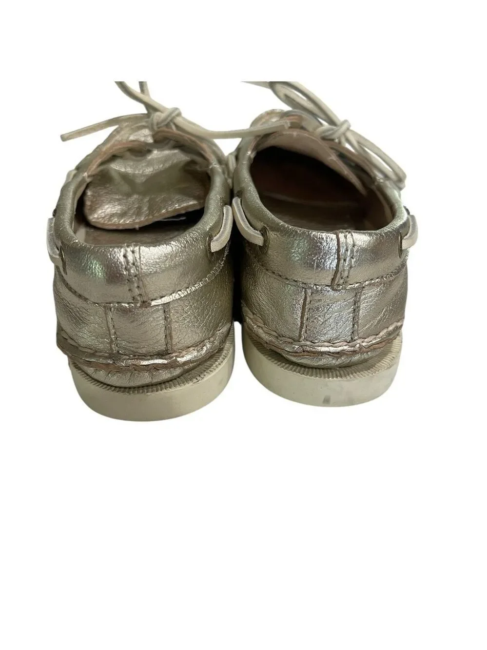 J. Crew X Sperry Topsider Gold Metallic 2 Eye Boat Shoes SZ 7 Women’s